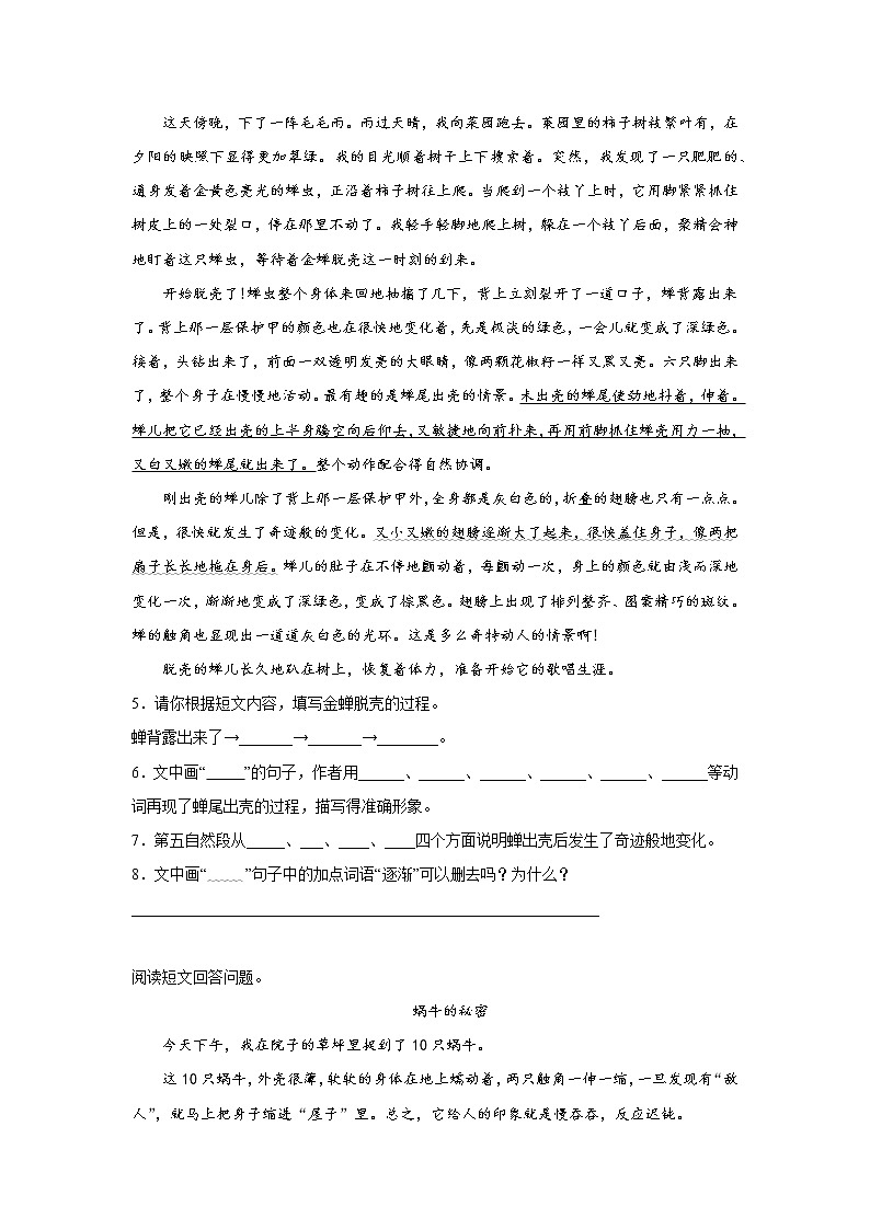 期末课外阅读检测卷（一）-小学语文四年级上册部编版第2页