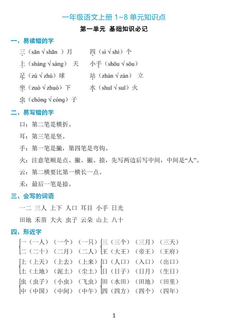 部编版语文1至6年级上册全册知识点总结期末复习第1页