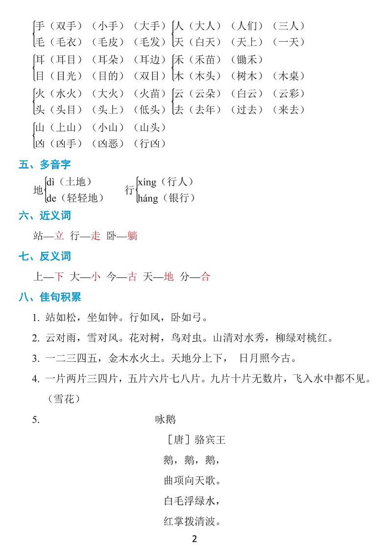 部编版语文1至6年级上册全册知识点总结期末复习第2页