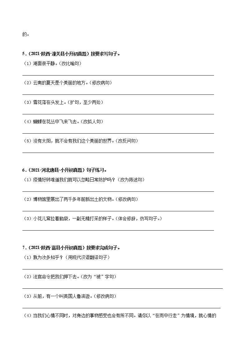 2020-2021年全国小升初语文真题汇编专题10句式转换（原卷版）第2页