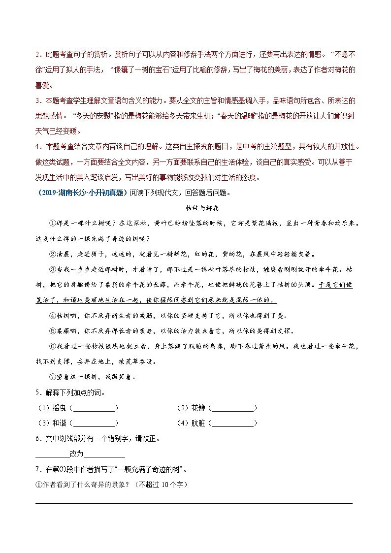 2020-2021年全国小升初语文真题汇编专题23记叙文阅读——状物文（解析版）第3页