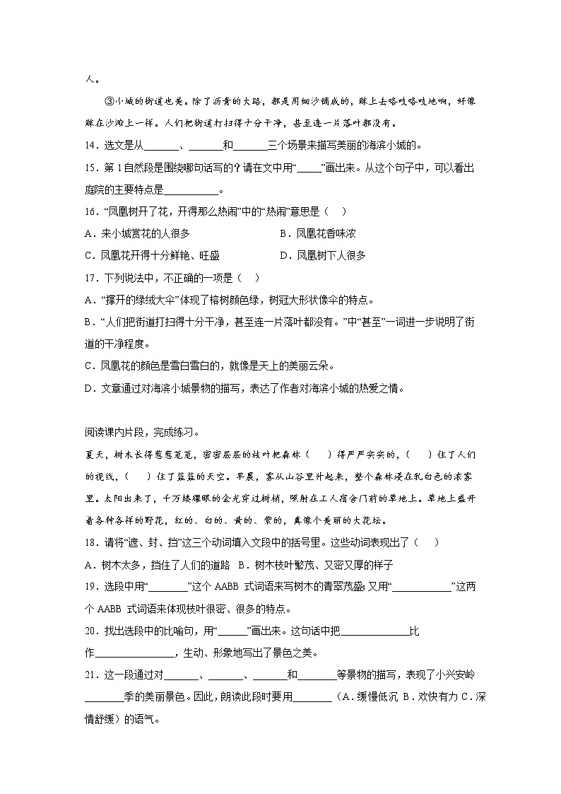 部编版语文三年级上册期末课内阅读检测卷（二）（试题）03