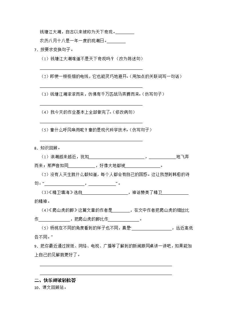 部编版语文四年级上册期末综合复习卷（二）02