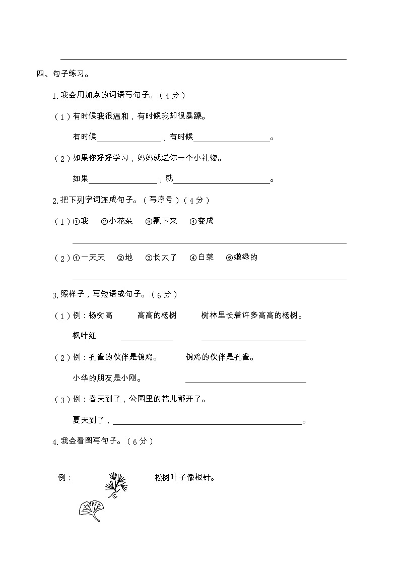 【期末专项复习】部编版语文二年级上册-句子（含答案） 练习03