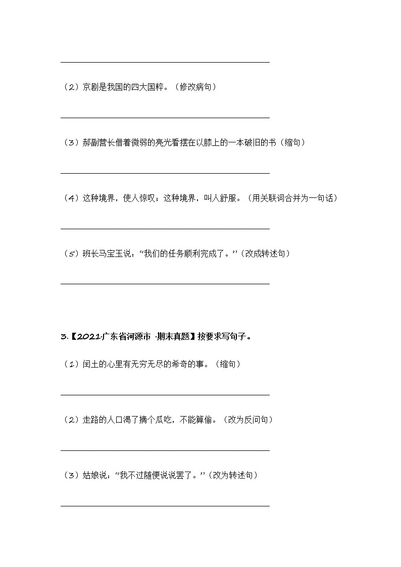 部编版语文六年级上册期末复习 专题20 按要求写句子（试卷）第2页