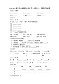 山东省淄博市高青县2022-2023学年二年级上学期期中阶段练习语文试题（有答案）