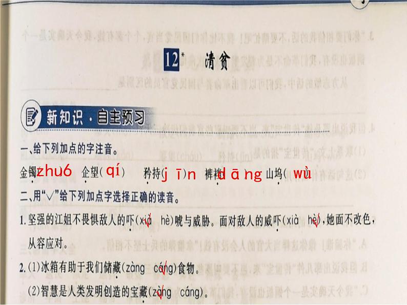 新人教版部编本五年级下册语文第12课《清贫》同步解析与测评参考答案课件（讲评专用）02