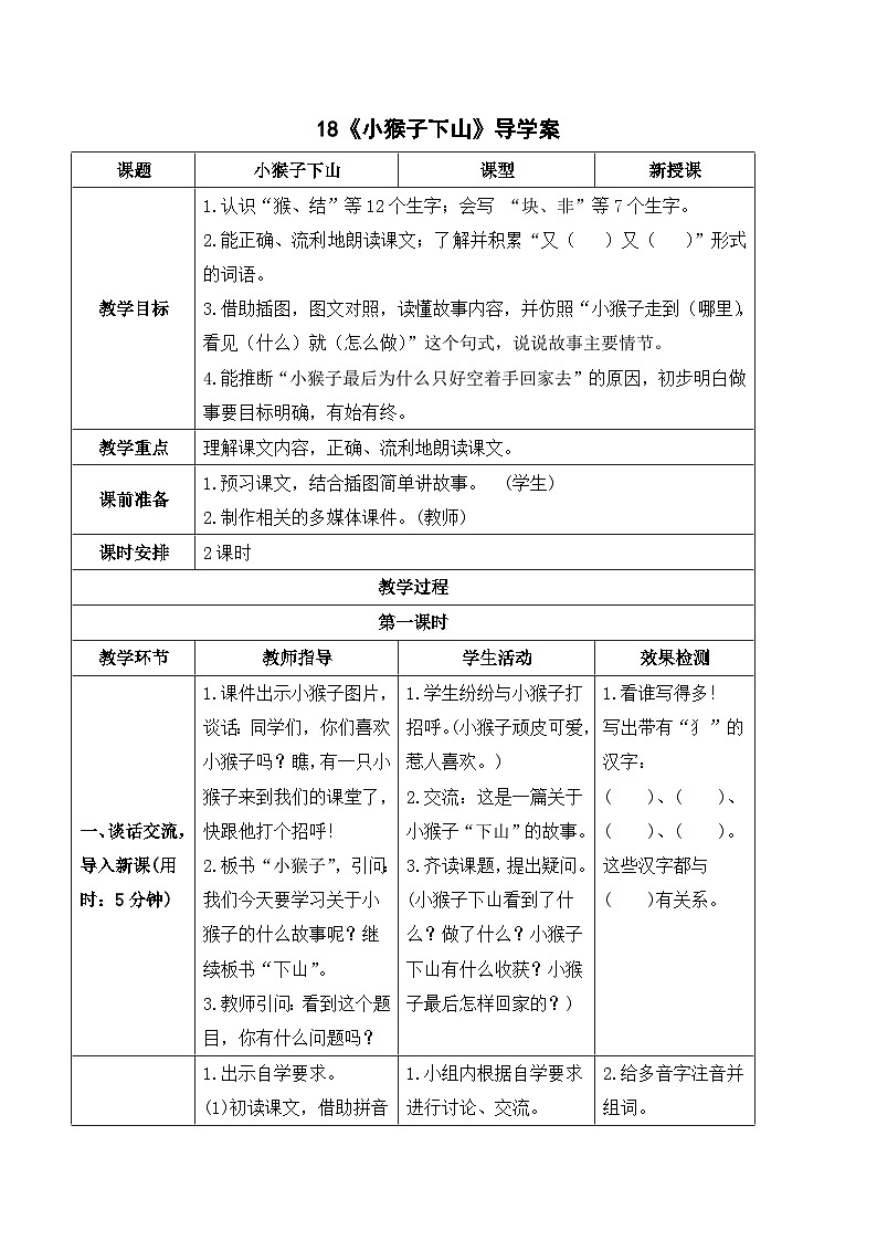 17 小猴子下山 课件+教案教学反思+导学案+课堂实录+素材01