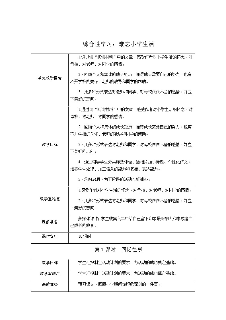 综合性学习：难忘小学生活（教案）01
