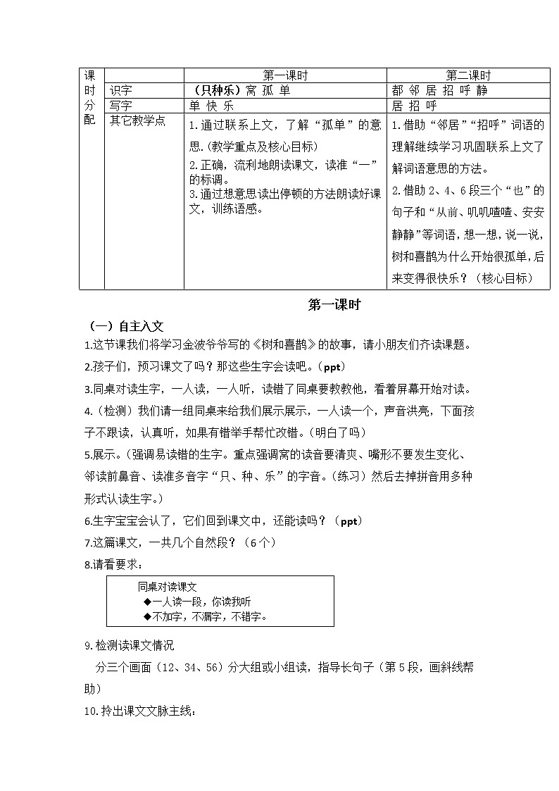 部编版一年级下册语文--6.树和喜鹊（教学设计3）第1页