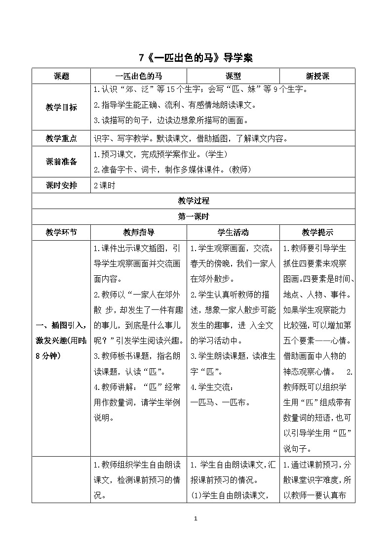7 一匹出色的马 课件+教案+导学案+课堂实录+素材01