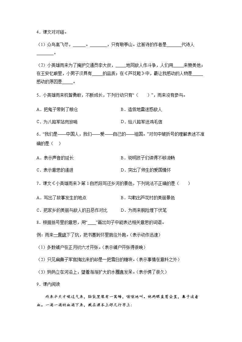 19.《小英雄雨来（节选）》-课中随堂填（学生版）第2页