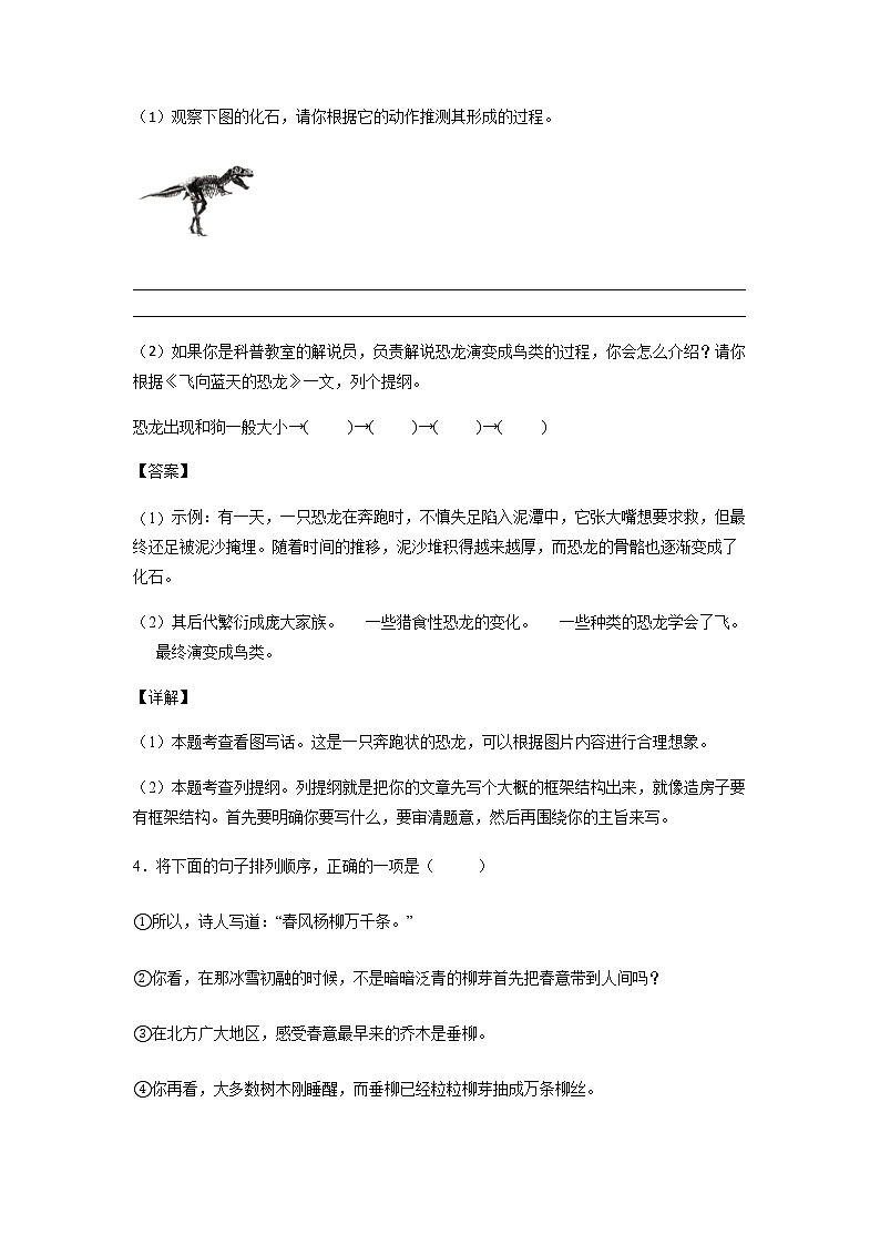 6.《飞向蓝天的恐龙》-课中随堂填-四年级语文下册同步试题精编（解析版+学生版）03