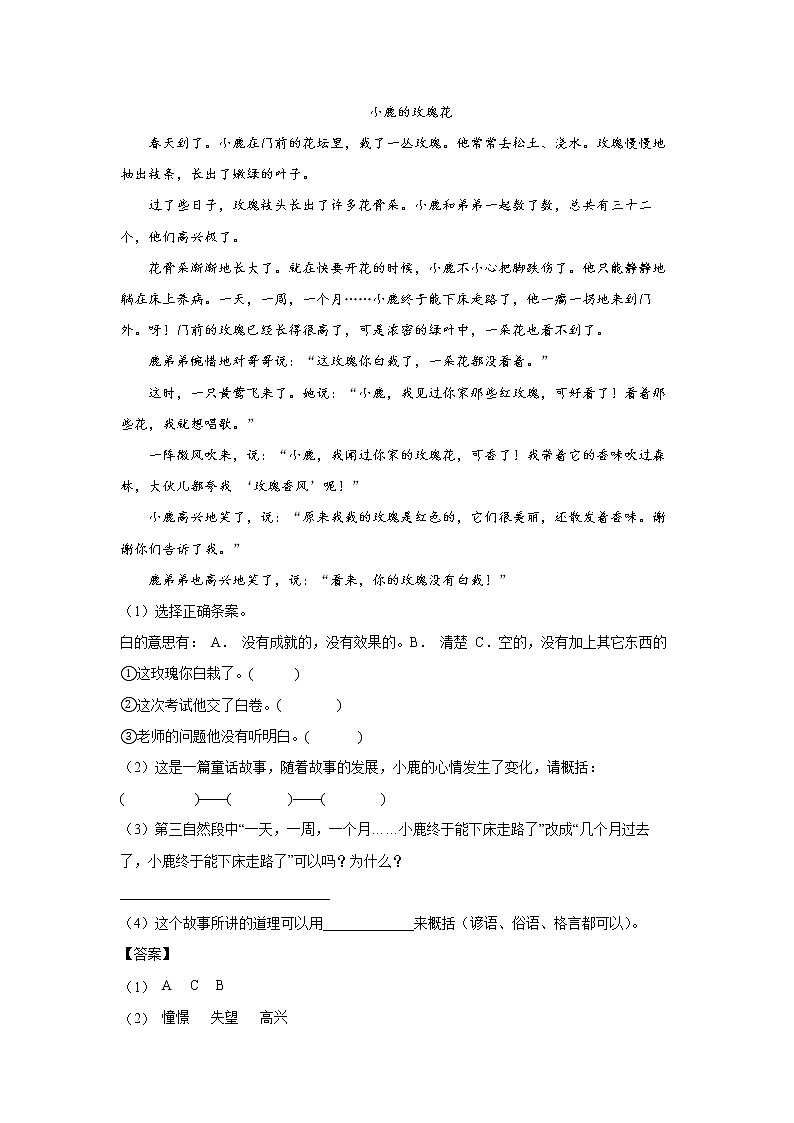 3.《开满鲜花小路》-课后巩固练-二年级语文下册同步试题精编（解析版+学生版）02