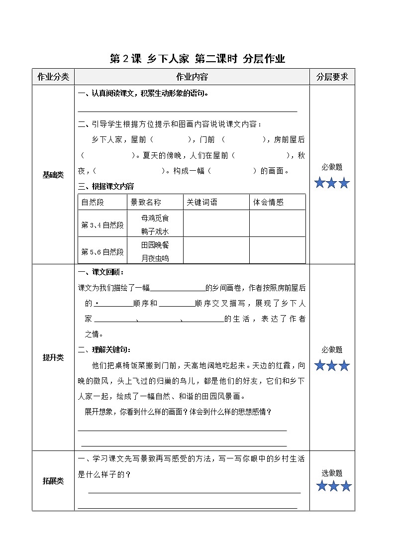 部编版语文四年级下册 第2课《乡下人家》第二课时 课件+教案+练习+学习清单01