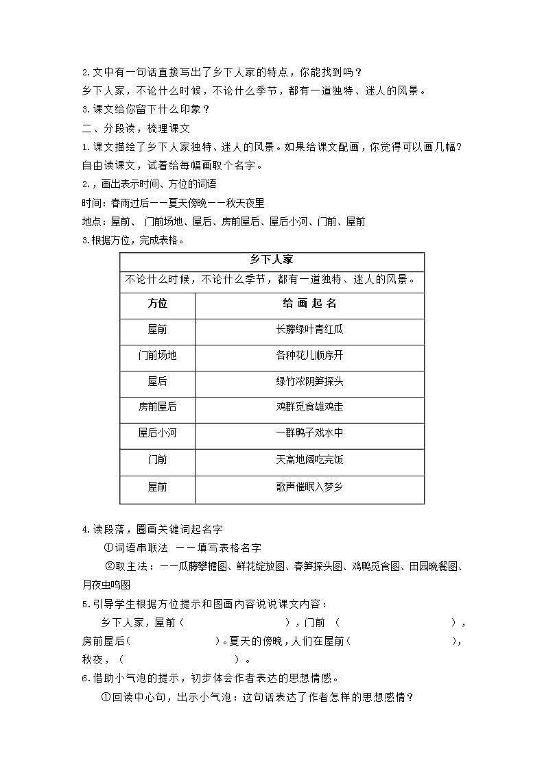 部编版语文四年级下册 第2课《乡下人家》第一课时 课件+教案+练习+学习清单03