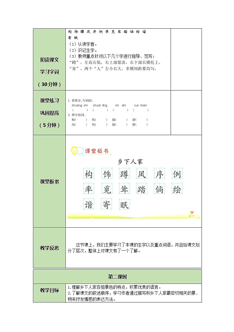部编版（五四制）四下 2.乡下人家 课件+教案+练习02