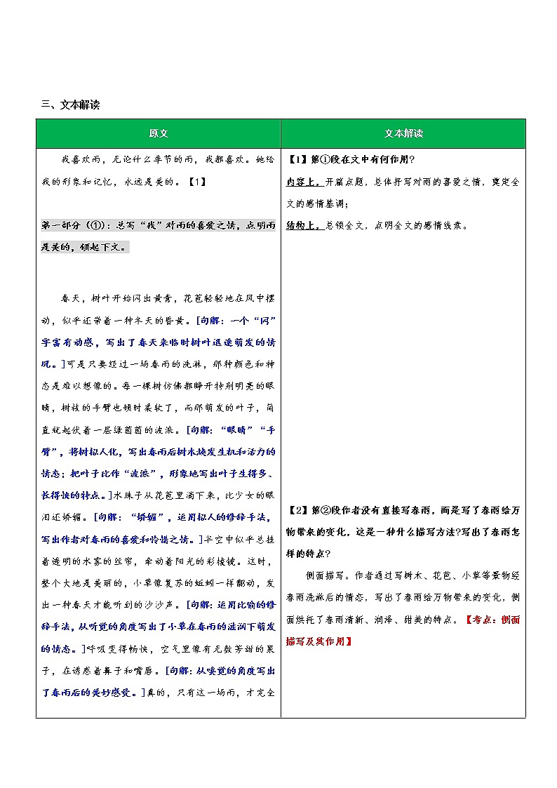 专题12  同步讲义：《雨的四季》新课预习-2022年小升初语文无忧衔接03