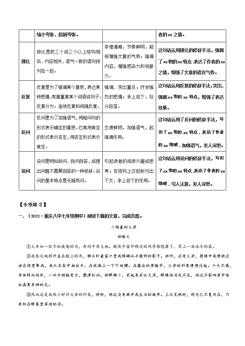专题13  拓展讲义：【常用的修辞手法及其作用】-2022年小升初语文无忧衔接02