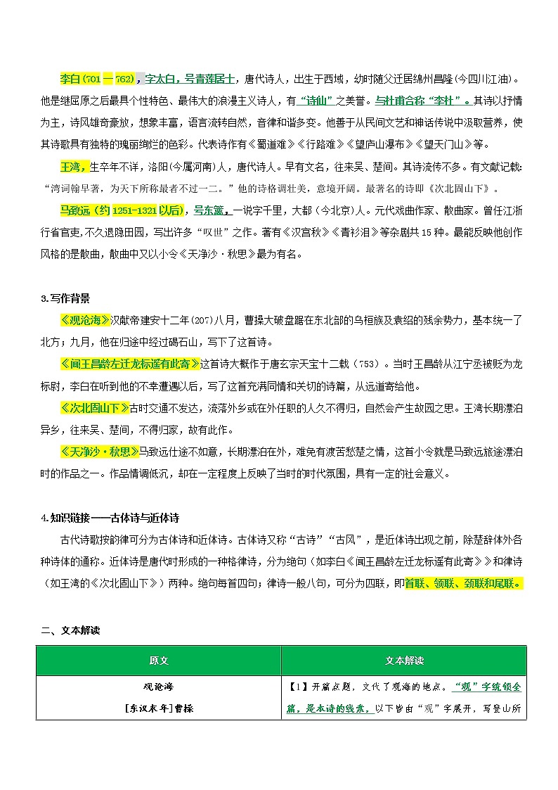 专题15  同步讲义：《古代诗歌四首》新课预习-2022年小升初语文无忧衔接（原卷版）第2页