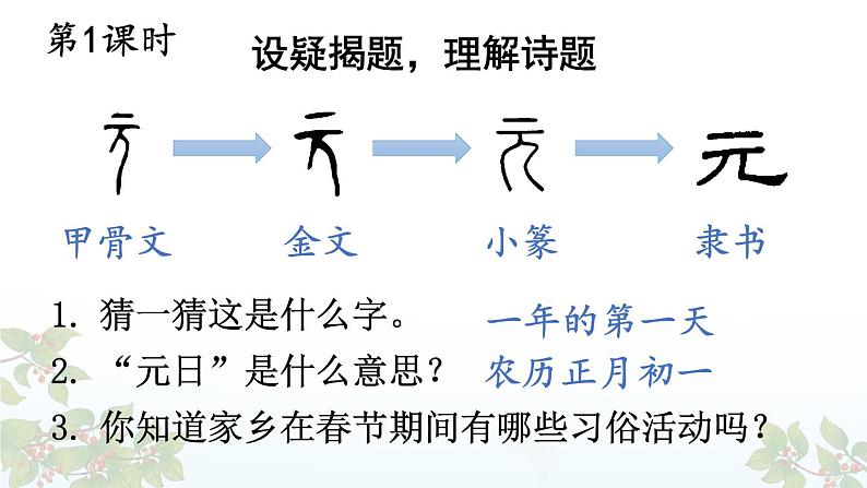 【人教部编版】三下语文  9 古诗三首 元日 （3课时课件+教案）02