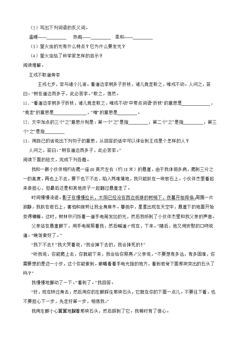 部编版语文六年级下册小升初一轮复习试题（四）（赣州专用）第3页