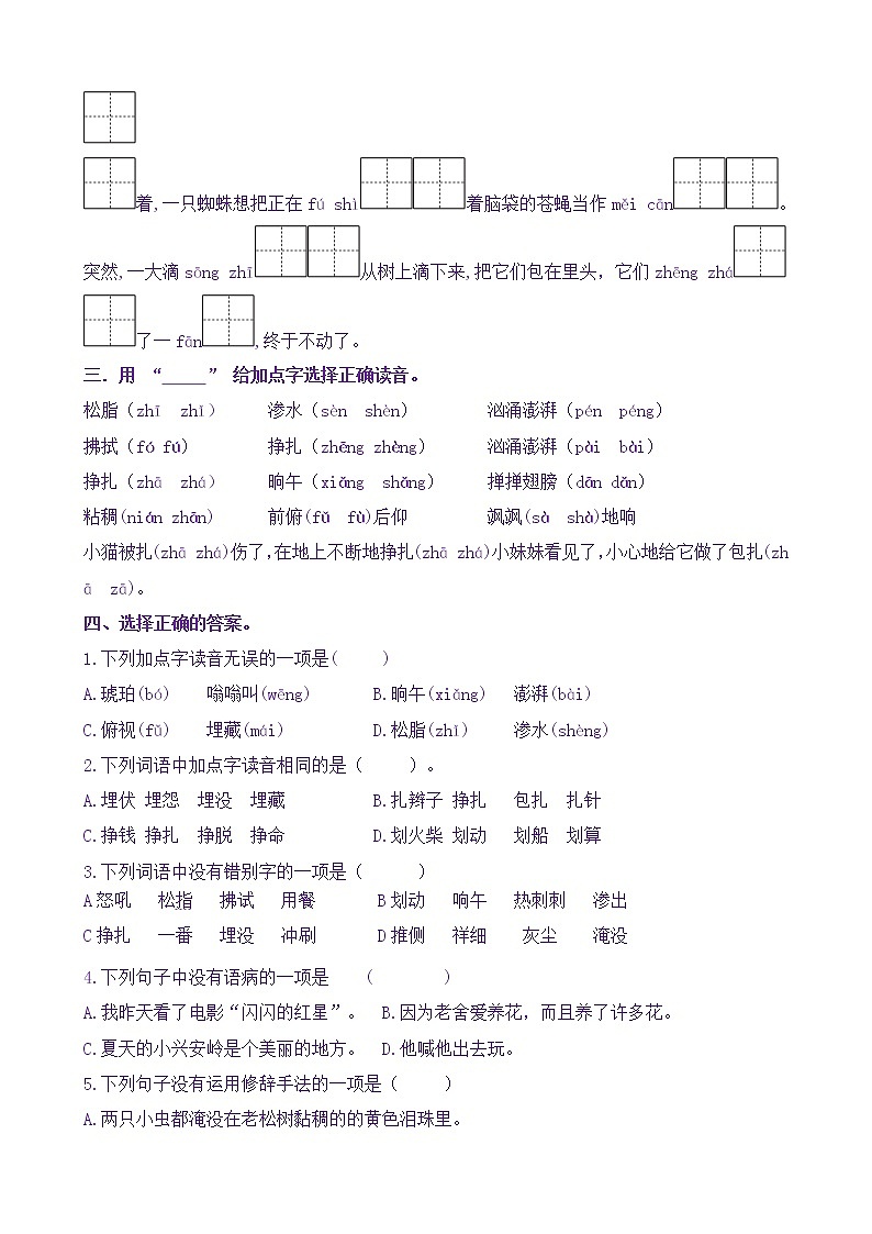 【新课标】四语下5《琥珀》核心素养分层学习任务单（含答案） 试卷02