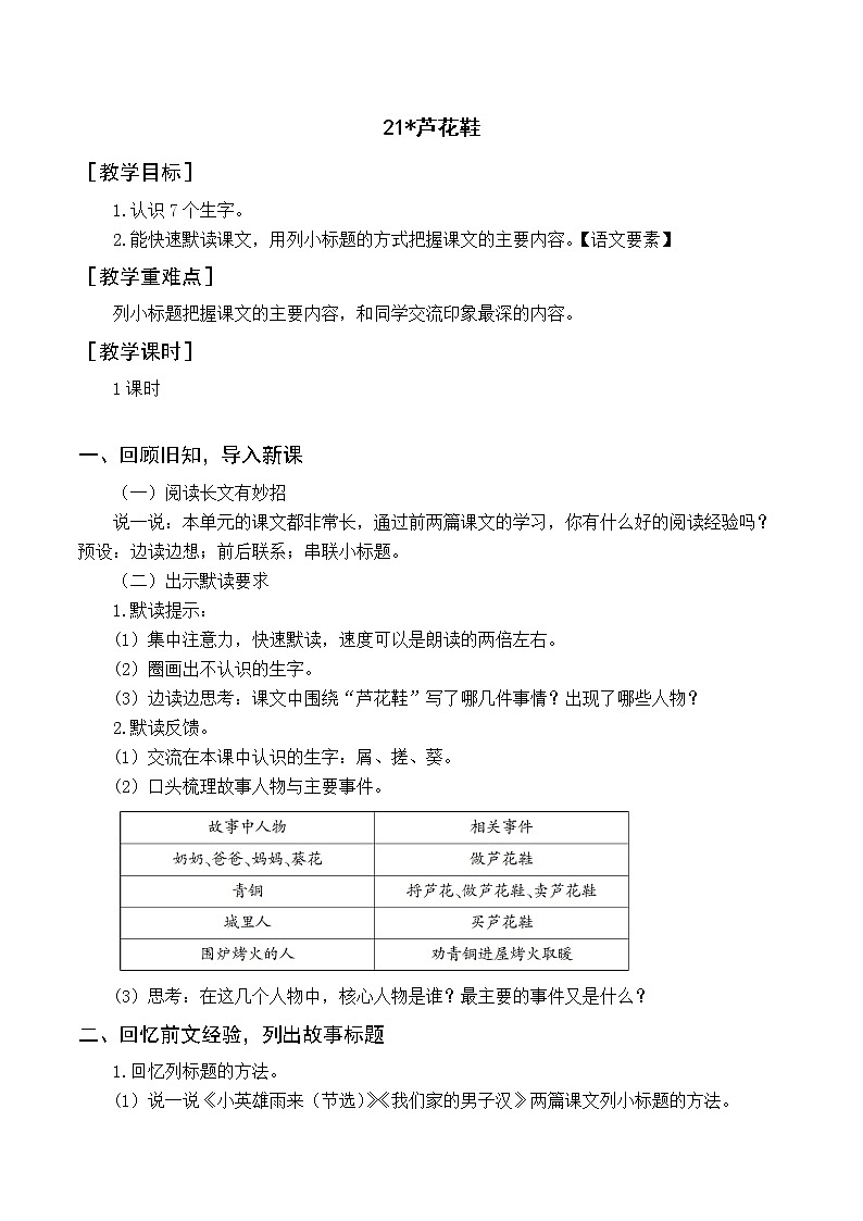（教案与教学反思）21 芦花鞋第1页