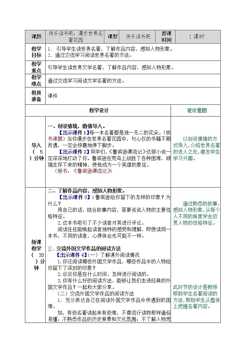 第二单元 快乐读书吧：漫步世界名著花园 课件＋教案01