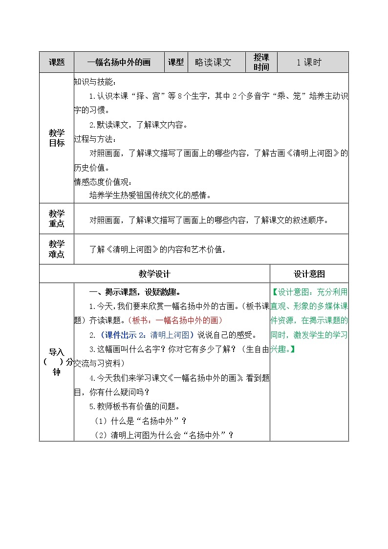 第三单元 12 一幅名扬中外的画 课件＋教案＋素材01