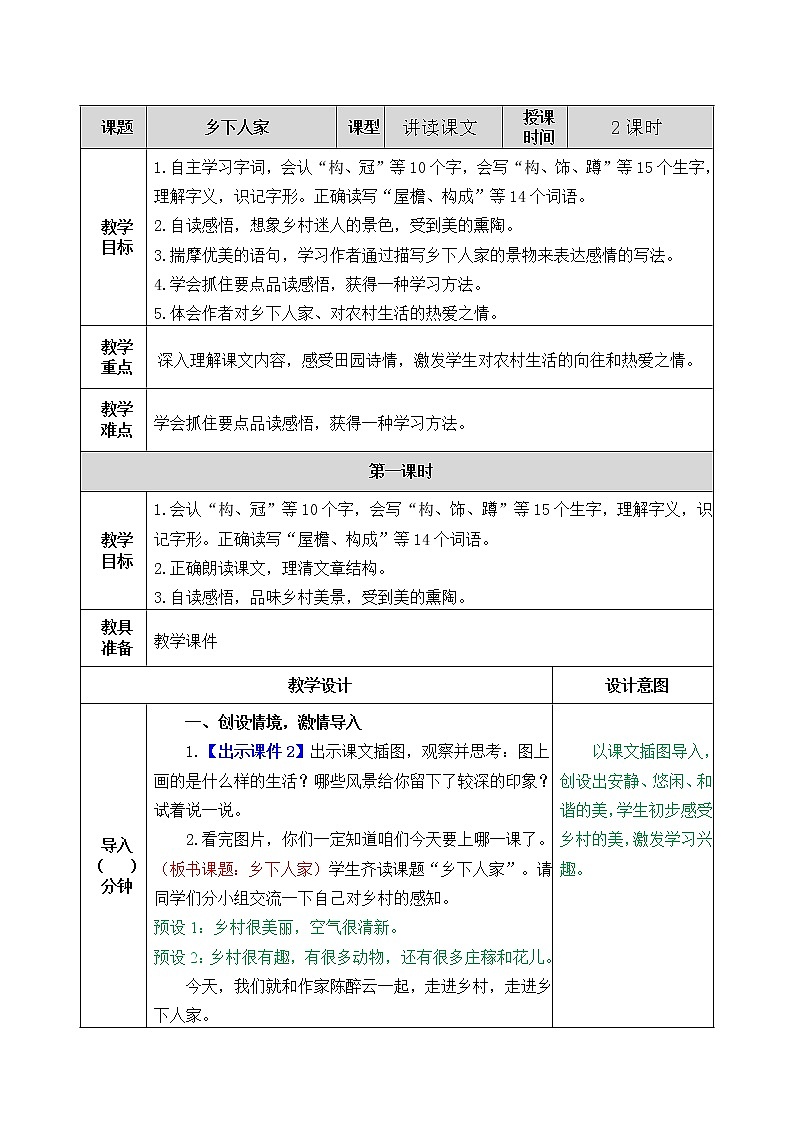第一单元 2 乡下人家 课件＋教案＋素材01