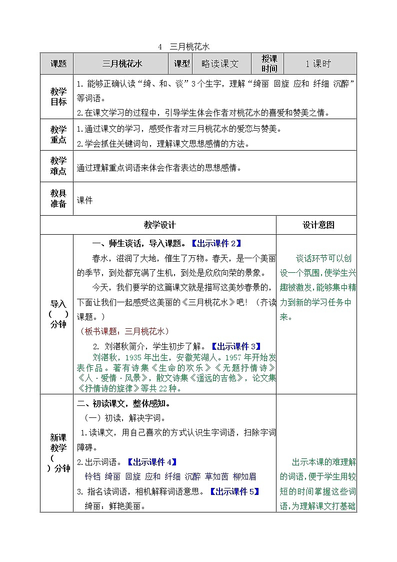 4  三月桃花水 教学教案第1页