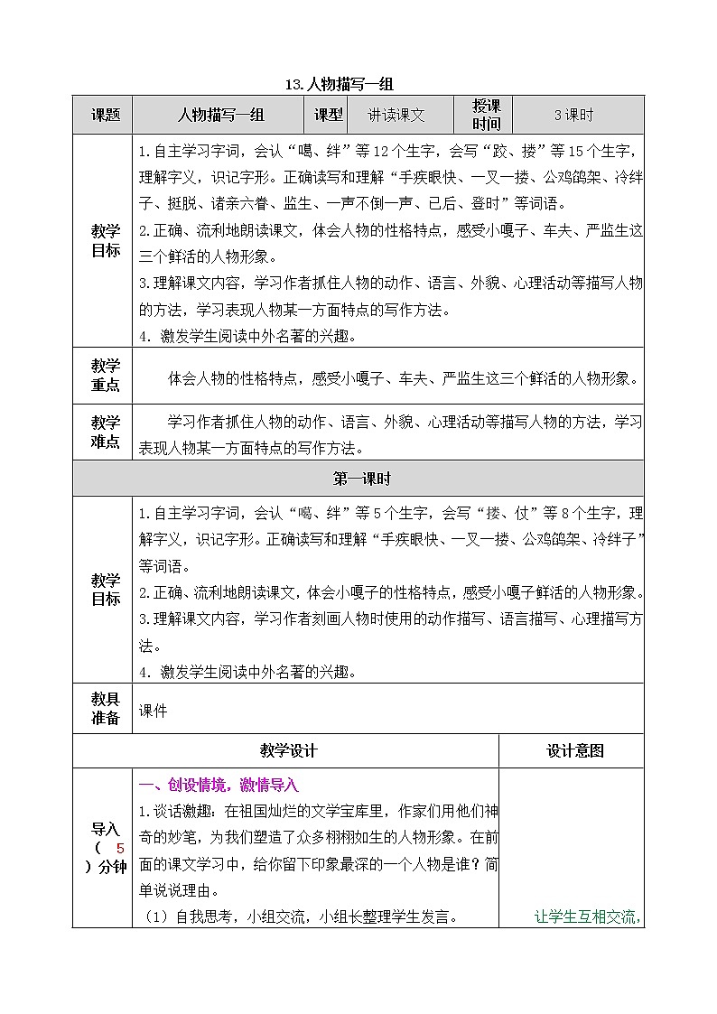 第五单元 13 人物描写一组 课件＋教案＋素材01