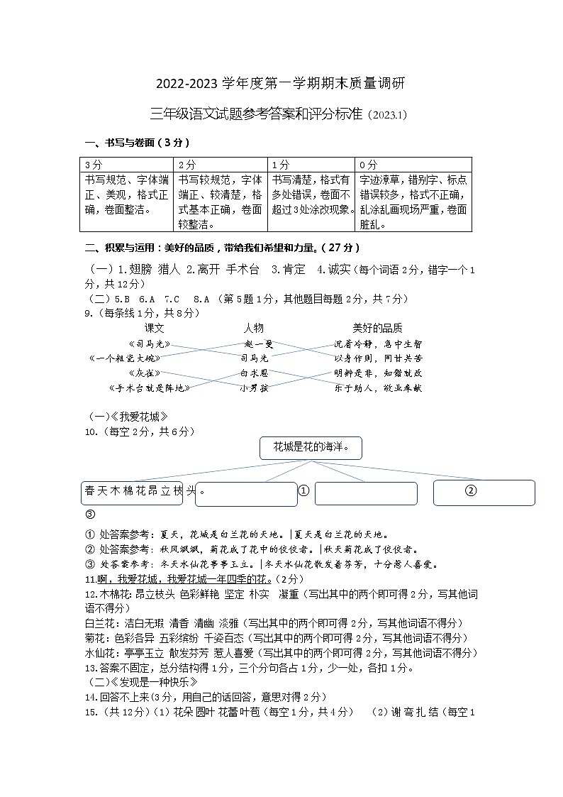 江苏省徐州市沛县2022-2023学年三年级上学期期末质量调研语文试题+答案详解01