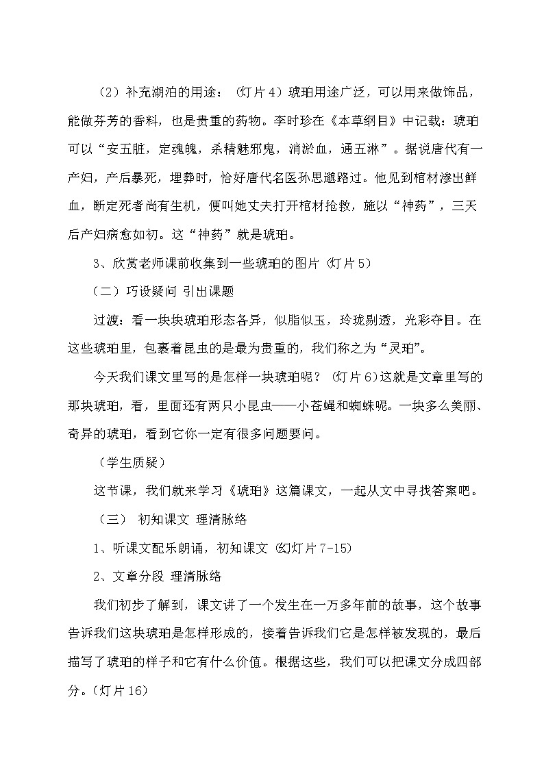 部编版四年级语文下册--5.琥珀（教学设计3）第2页