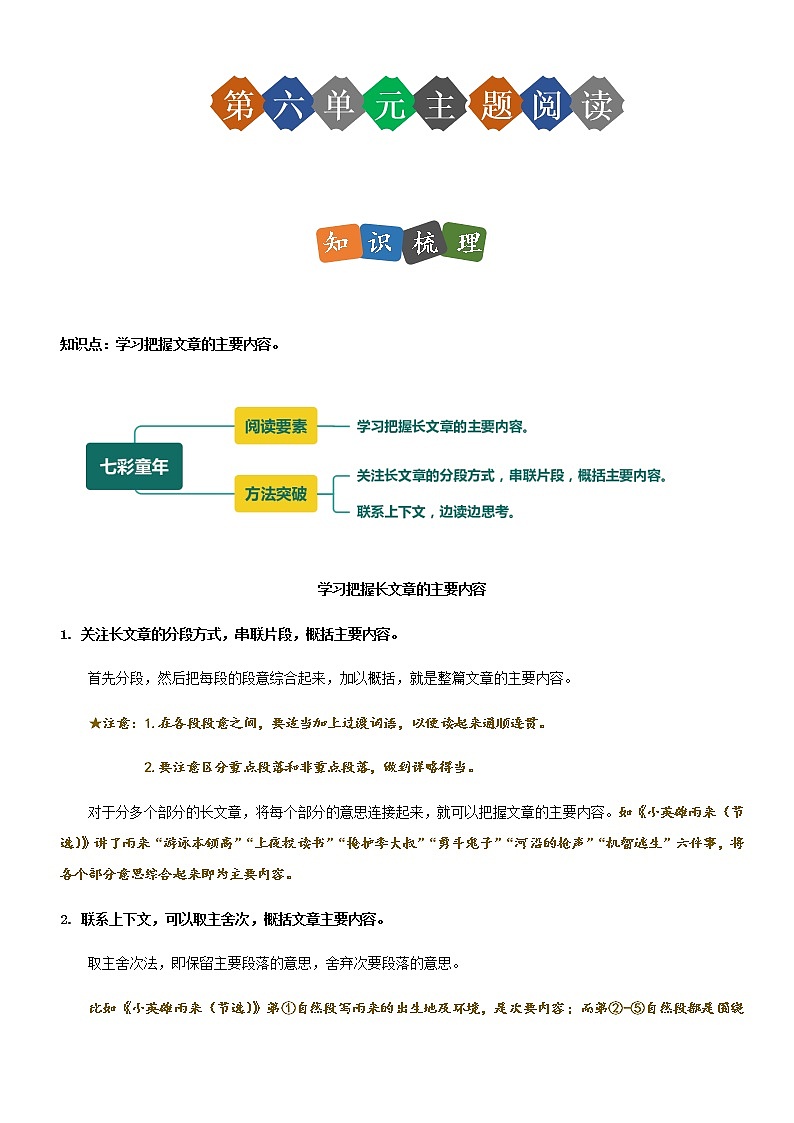 部编版语文四年级下册——第六单元主题阅读理解第1页