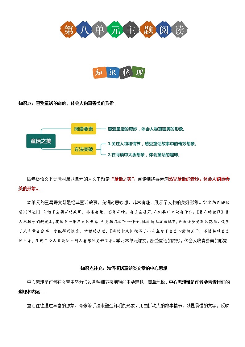 部编版语文四年级下册——第八单元主题阅读理解第1页