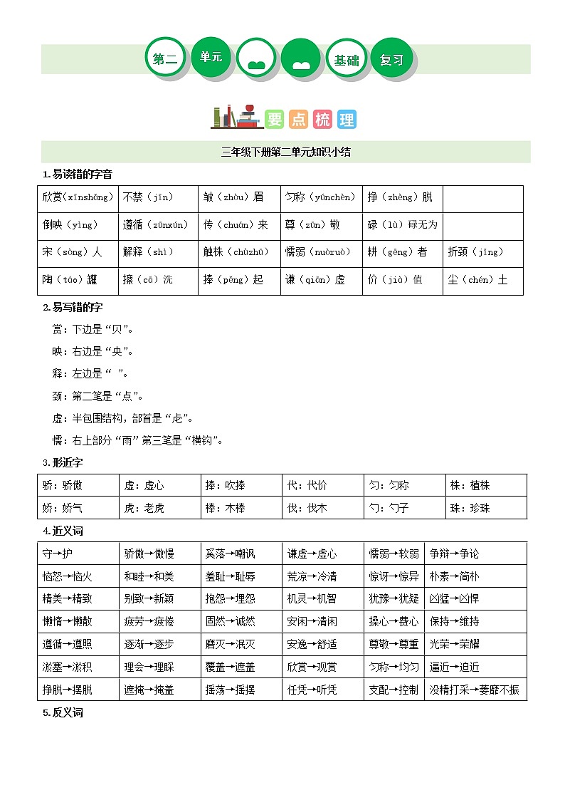 第二单元——2022-2023学年三年级下册语文部编版知识点总结+练习学案（含答案）01