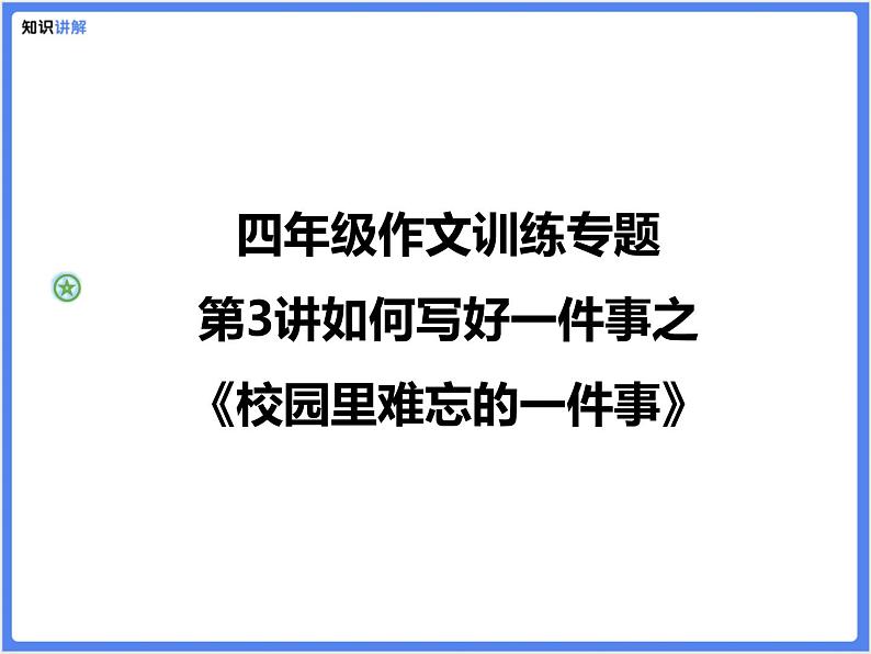 四年级作文训练专题第3讲如何写好一件事之《校园里难忘的一件事》课件PPT第1页