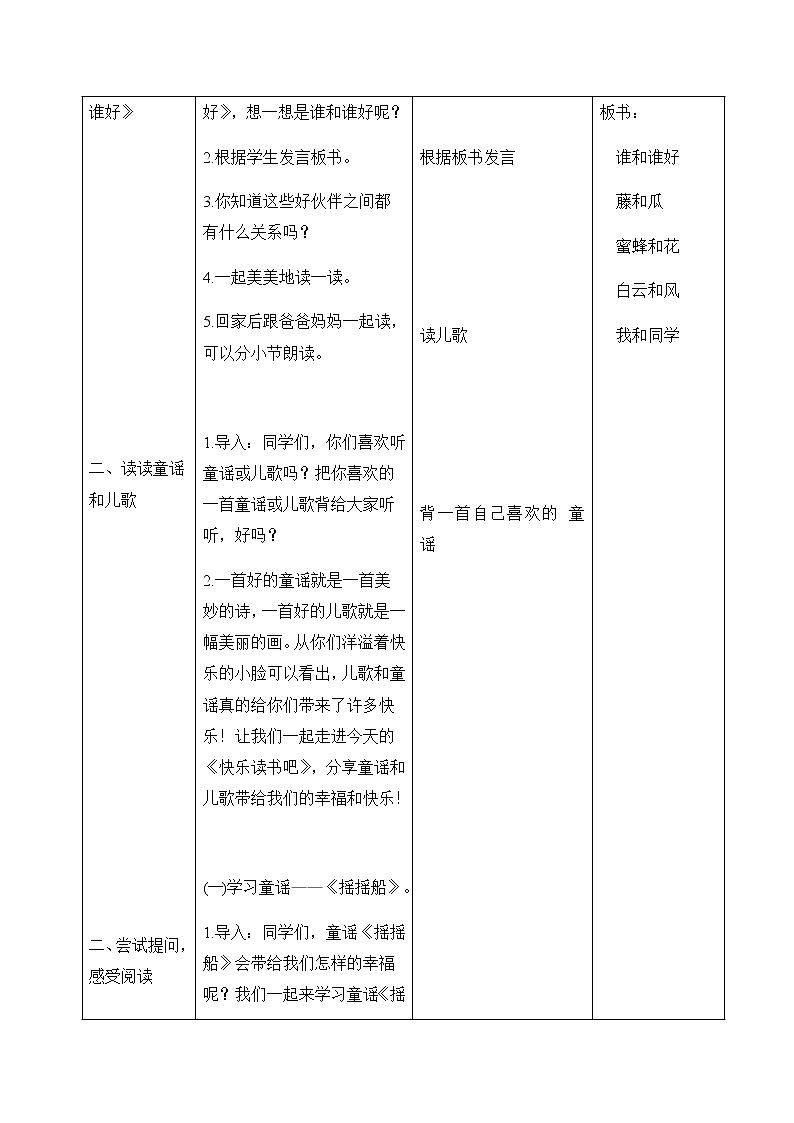 部编版小学语文一年级下册 快乐读书吧 教案(表格式)第2页