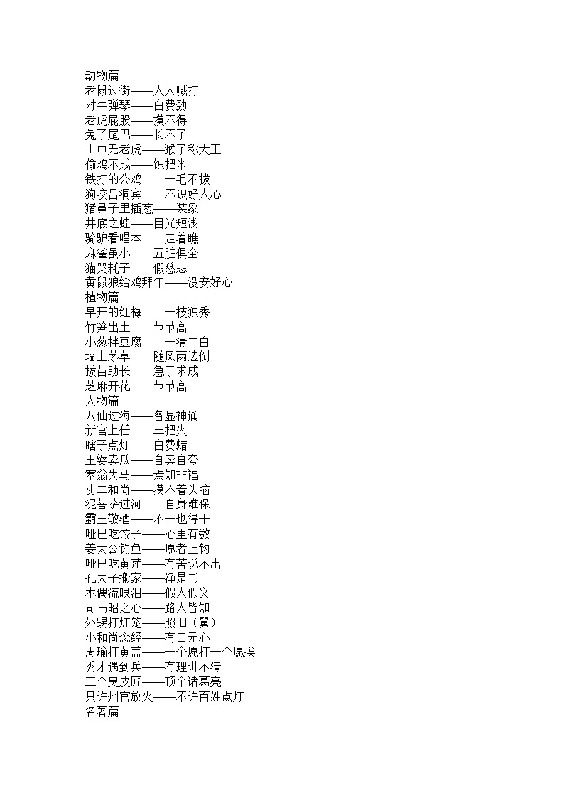 小学语文常见“歇后语”分类大全第1页