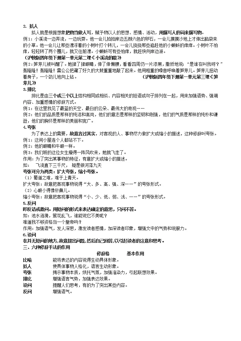 语文四年级下册第19讲-基础训练2-修辞手法-教习网|学案下载