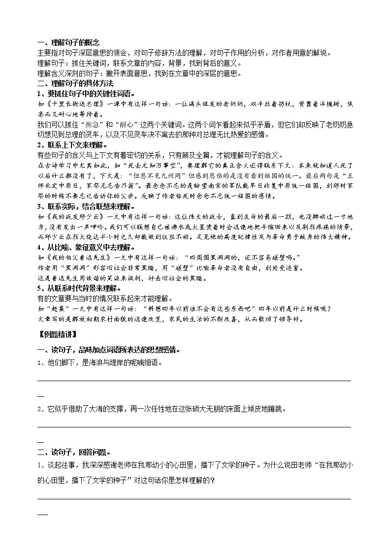 语文五年级下册第17讲-理解句子的含义 学案03