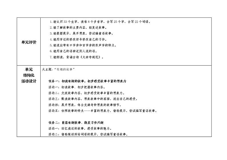 部编版语文三年级下册第八单元深度学习单元规划表、单元课时教学规划表 教案03