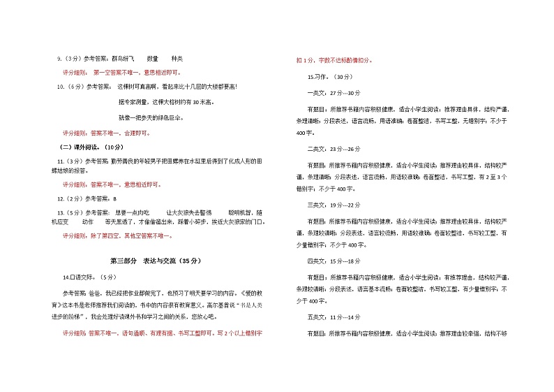 五年级期末监测参考答案及评分细则(1)第2页