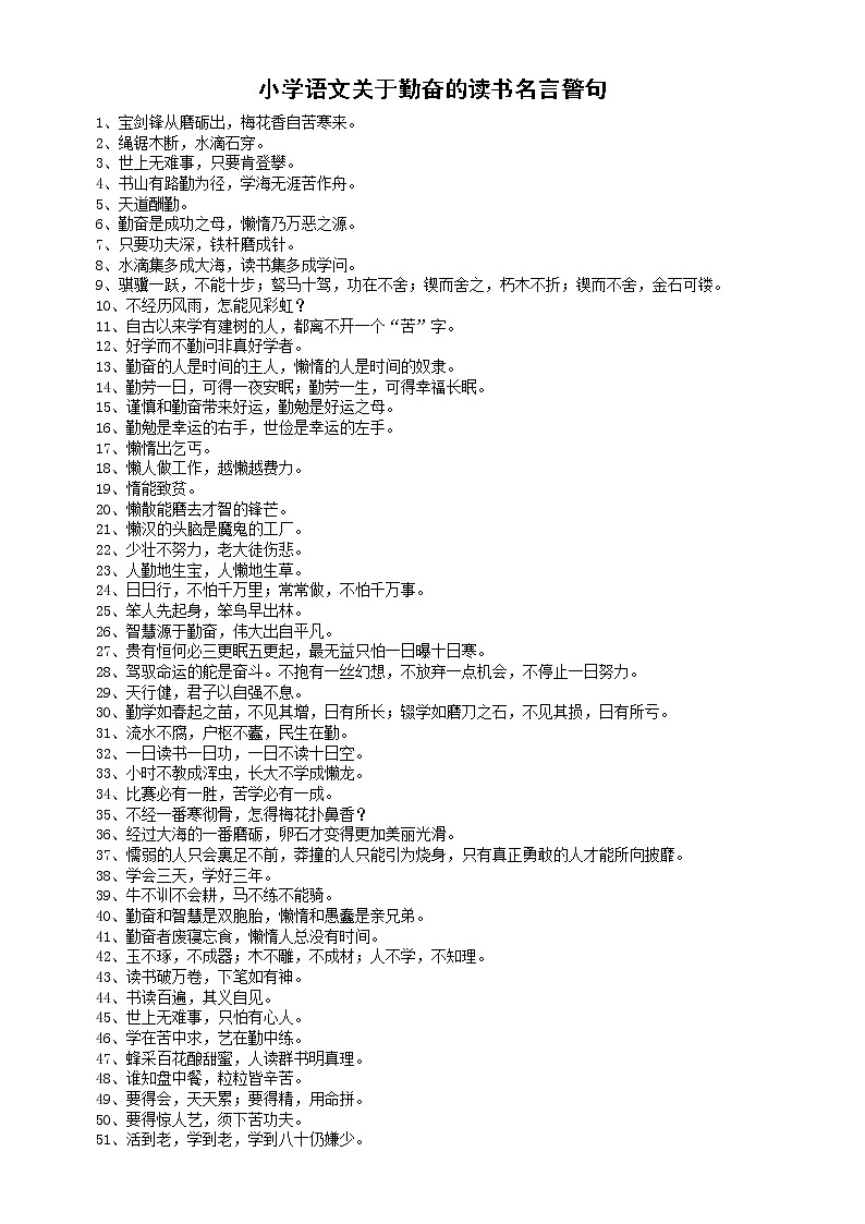 小学语文关于勤奋的读书名言警句（共100句）第1页