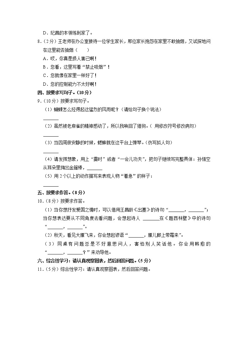 广东省韶关市武江区2022-2023学年四年级上学期期末语文试卷02