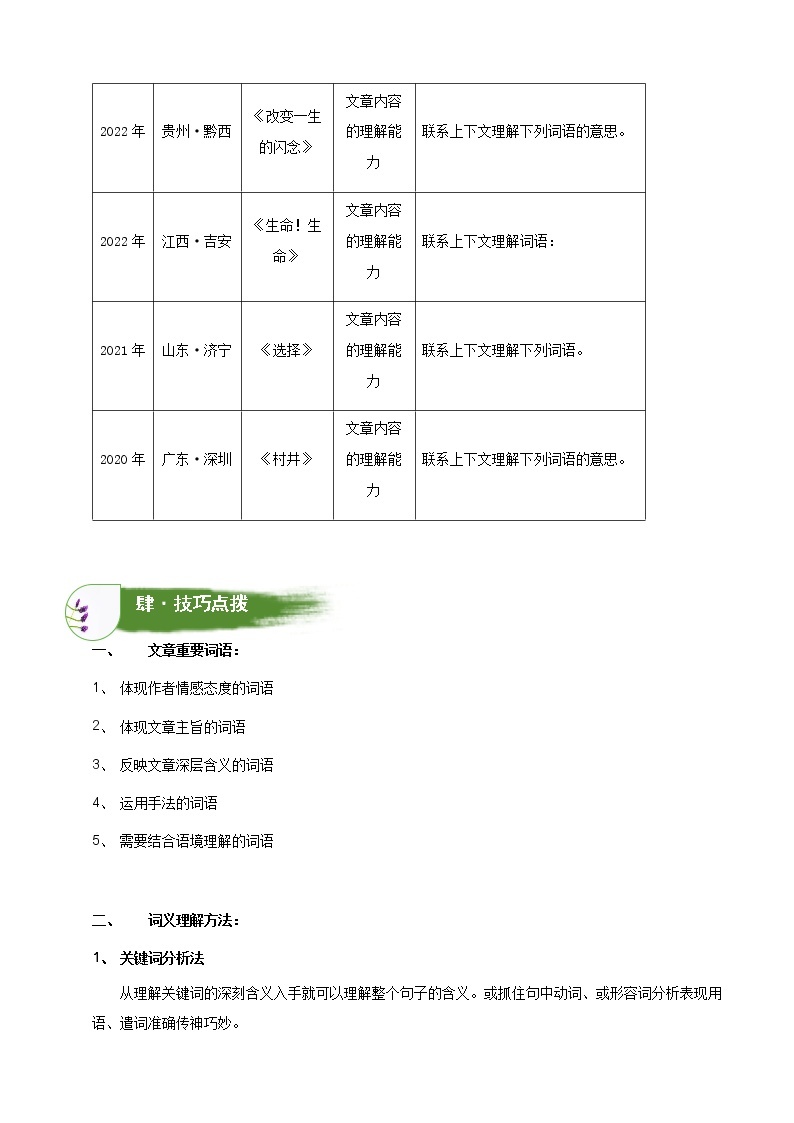 考点04：词语含义理解（讲解）（学生版） 学案02