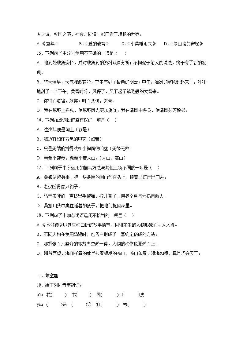 小升初基础知识检测卷-小学语文六年级下册部编版第3页