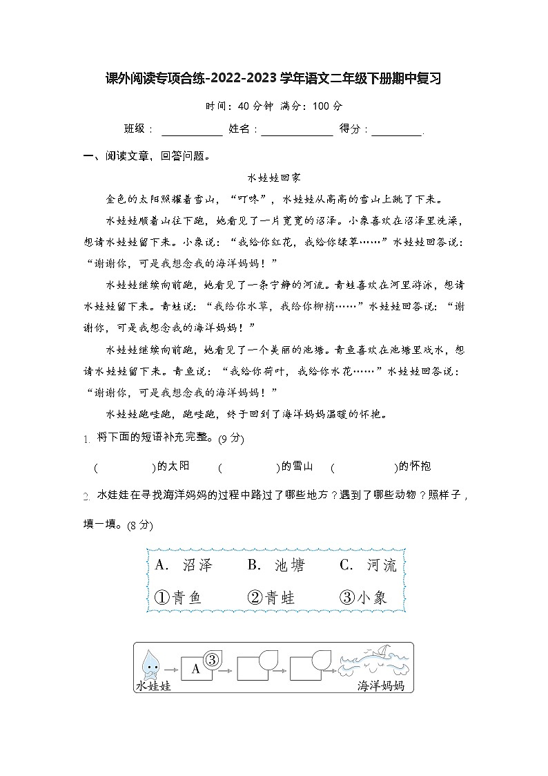 课外阅读专项合练-2022-2023学年语文二年级下册期中复习（部编版）第1页